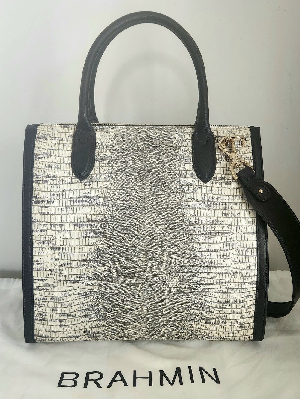 Brahmin Caroline Fairest Whitecap Lizard Embossed Leather Satchel - Picture 2 of 13